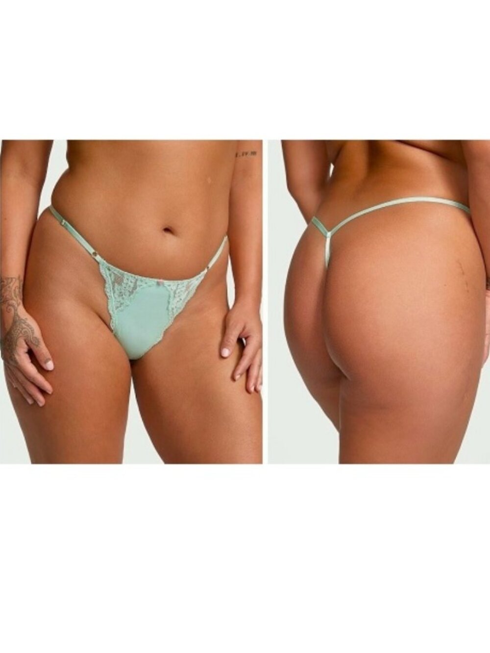 Victoria Secret Dream Angels Adjustable V-String Panty Lace Trim Sage Green S XL